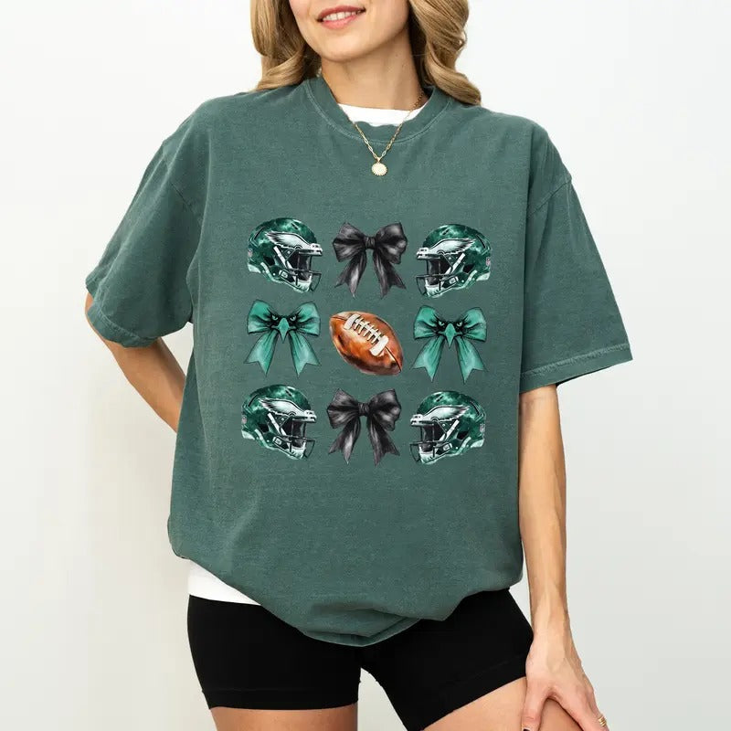 Football Coquette Bow Comfort Colors Shirt, Coquette Football Tee, Football Team T-shirt, Eagle Lover Women's Top Hoodie,...