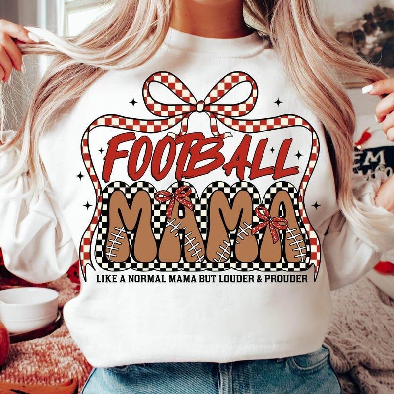 Football Mama Sweatshirt Coquette Bow Checkered Football Mom Game Day Sports Retro Football T-Shirts, Hoodie | WearSparks.com