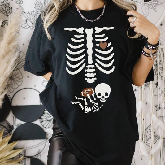 Football Pregnancy Shirt, Pregnant Skeleton, Skeleton Halloween Maternity Shirt, Funny Football Mama To Be Sweater,...