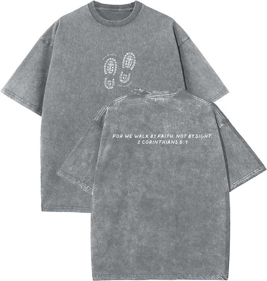 For We Walk By Faith, Not By Sight Unisex Washed T-Shirt, Christian t shirts, Vintage 90s Graphic Tee, Gift Top...