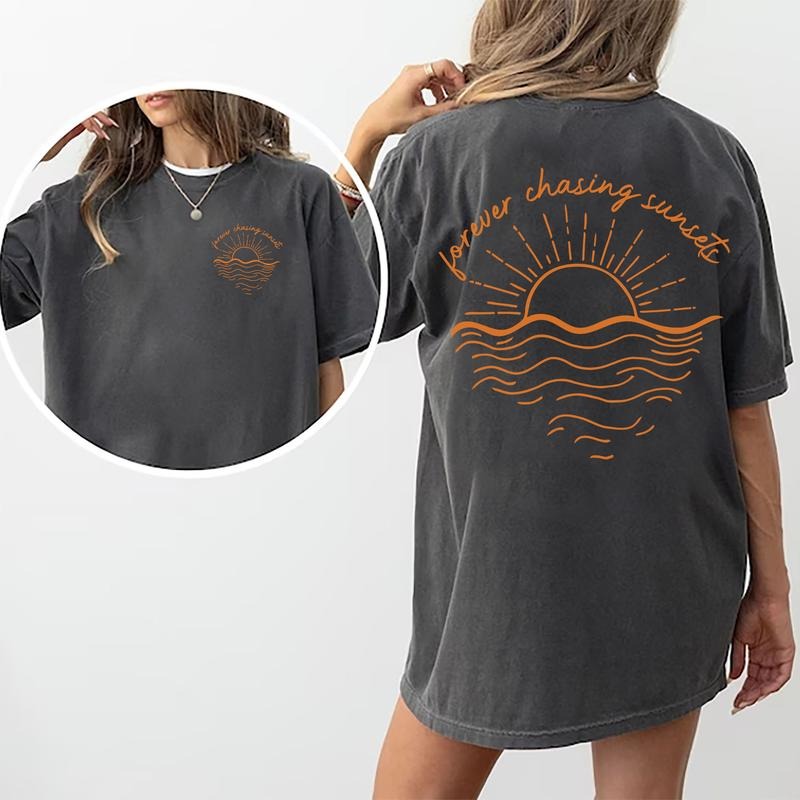 Forever Chasing Sunsets Shirt, Sunsets Lover Unisex Shirt, Girls Trip Graphic Printed Tee, Summer Vibes T-shirt, Holidays...