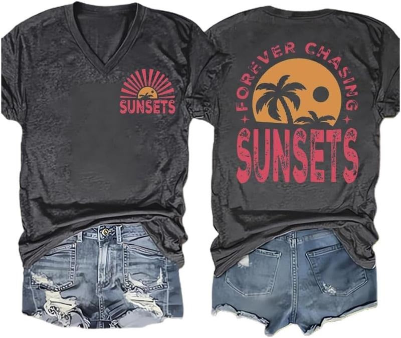 Forever Chasing Sunsets Tshirt Sunset Chaser Shirt Always Chasing Sunsets Shirt Positive Letter Graphic Tee Tops Unisex...