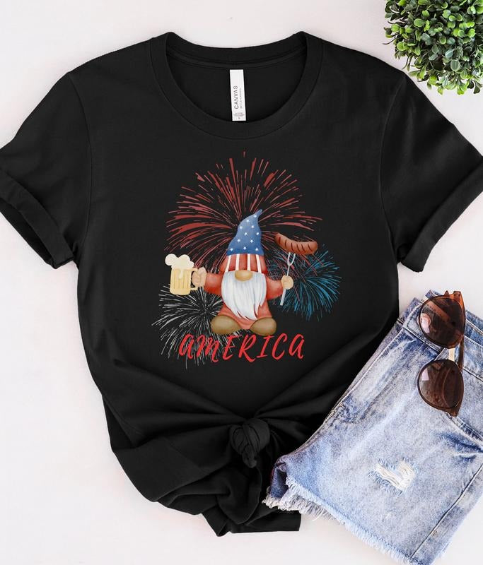 Fourth Of July Gnome Shirt Usa Independence Day Tshirt Gnome Shirt Patriotic T-shirt American Shirt 4th Of July Tee...