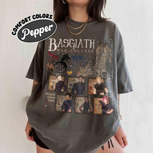 Fourth Wing Basgiath War College Comfort Colors Shirt, Xaden Riorson Violet Sorrengail Shirt, Dragon Rider Apparel, Onyx...
