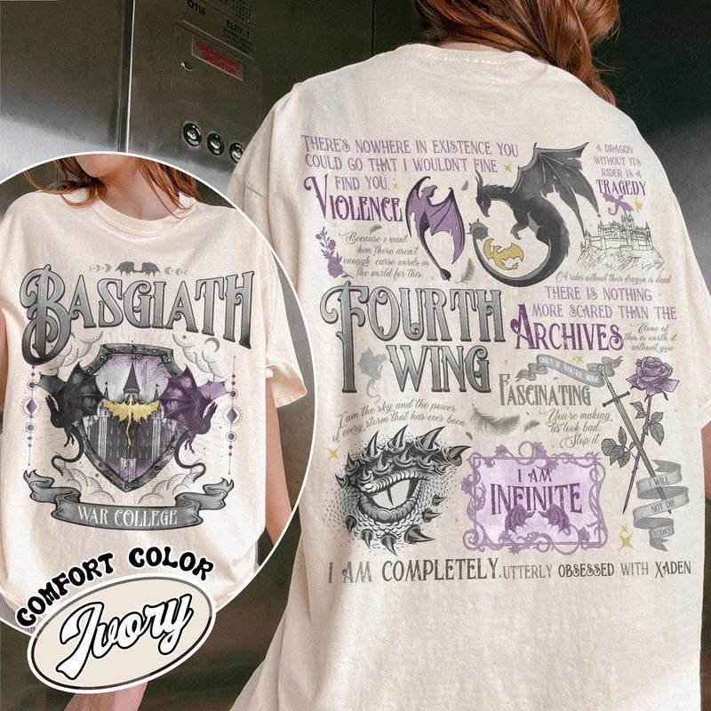 Fourth Wing Basgiath War College Shirt,Dragon Rider Shirt,the Empyrean Series Shirt,Basgiath 2 Sided Tee, Fly or Die Tee,...