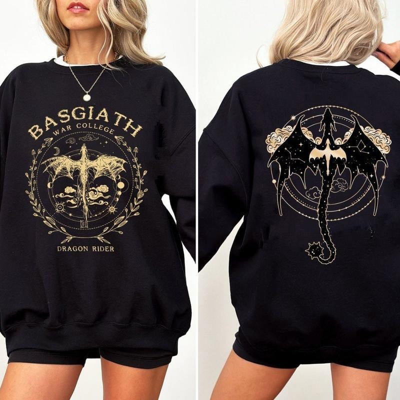 Fourth Wing Double-Sided Sweatshirt - T-Shirt - Hoodie, Basgiath War College Sweatshirt - T-Shirt