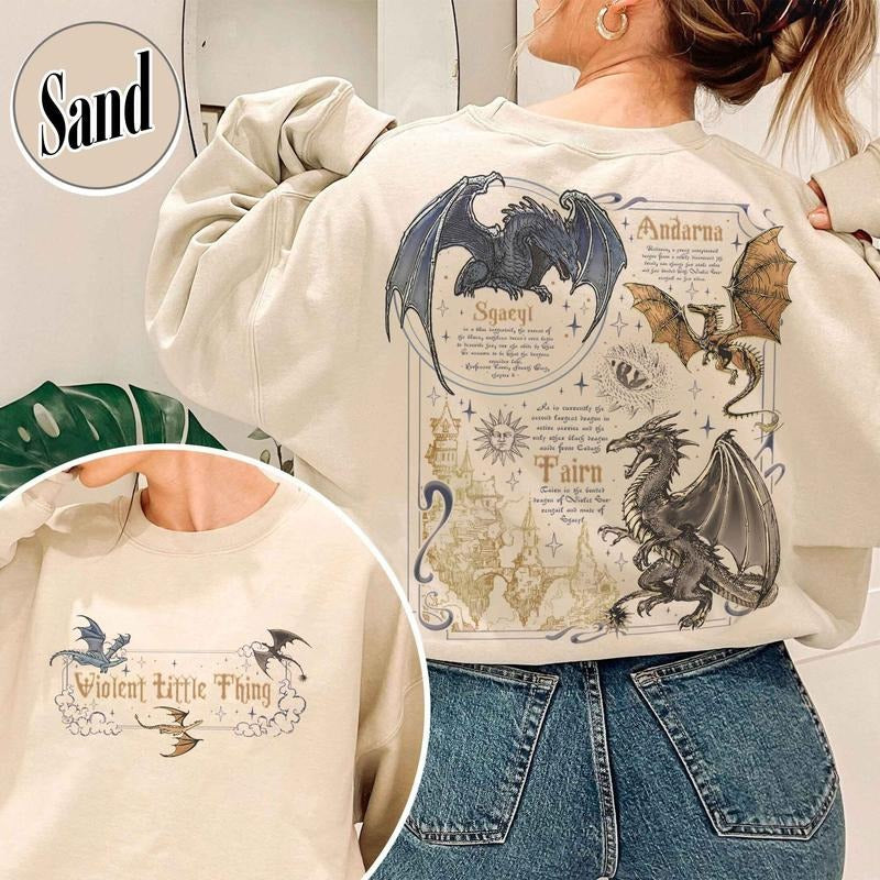 Fourth Wing Dragon Sweatshirt, Dragon Rider Violent Little Thing, Tairn & Andarna Dragon Sweatshirt, Basgiath War College...