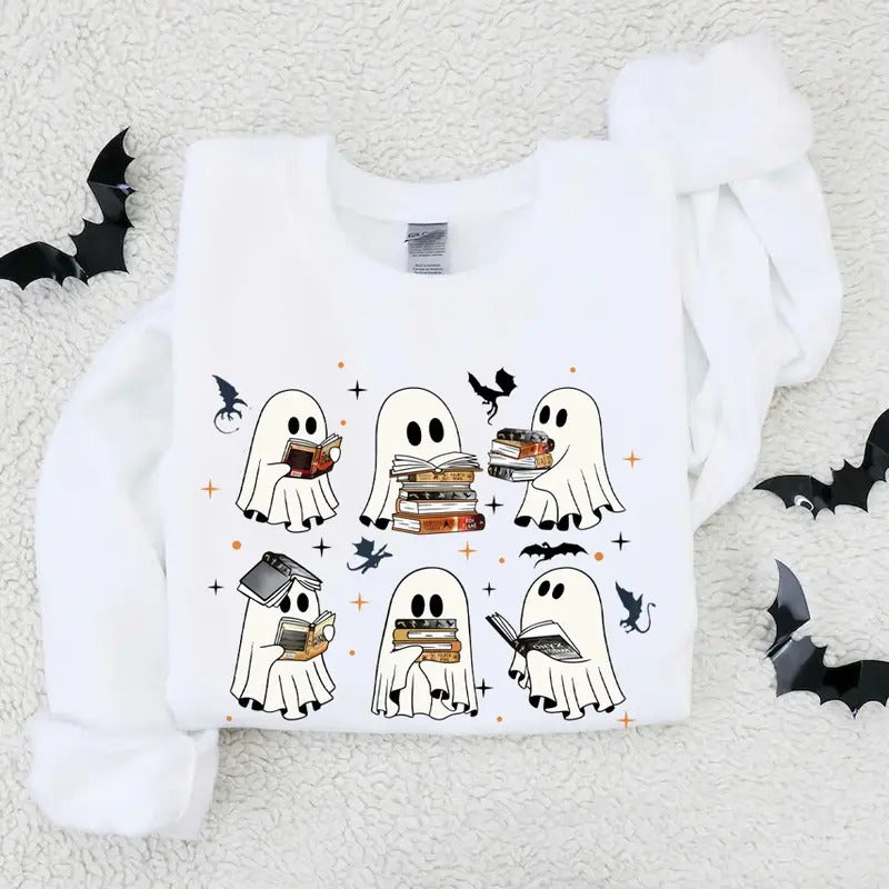Fourth Wing Ghost Halloween Sweatshirt, Basgiath War College Ghost Reading T-Shirt, Fourth Wing Halloween Sweatshirt,...