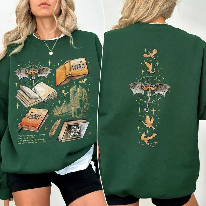 Fourth Wing Series Two Sided Sweatshirt For Fans, War College Crewneck, Dragon Rider Hoodie, Book Merch Gift T-Shirts