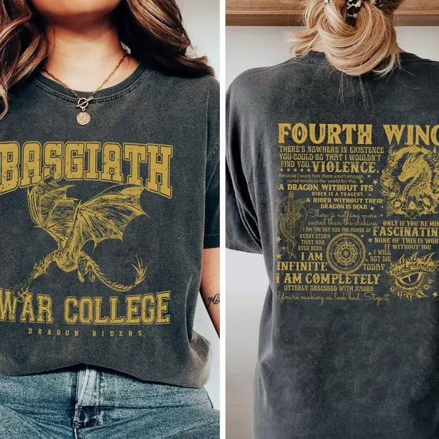 Fourth Wing Shirt, Basgiath War College Shirt, Basgiath War College Gift, Fourth Wing Shirt, Dragon Rjder Shirt, Bookish...