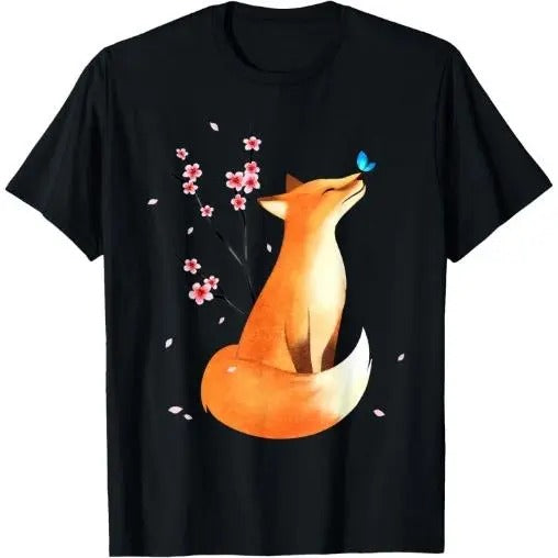 Fox Japanese Cherry Blossom Flower Vintage Gift T-Shirt Made in USA Hoodie, Sweatshirt | WearSparks.com