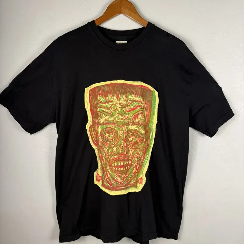 Frankenstein  Hand printed Woodcut Appliqued T Shirt Cotton Menswear apparel graphic  tees Hoodie, Sweatshirt