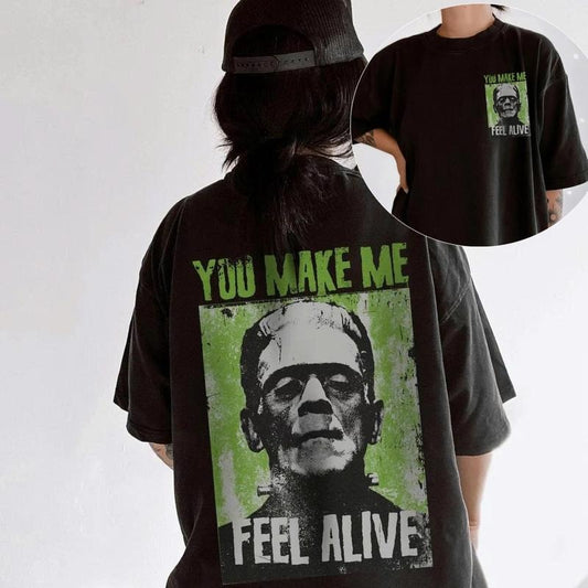 Frankenstein Shirt UNISEX Comfort Colors Grunge You Make Me Feel Alive Vintage Halloween Hoodie, Sweatshirt | WearSparks.com