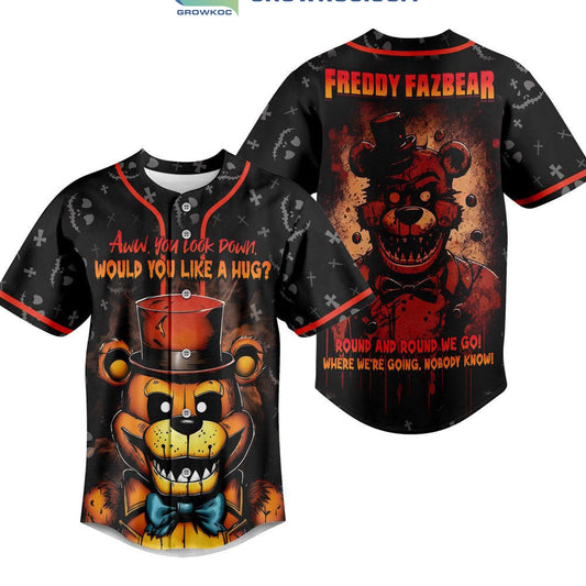 Freddy Fazbear Round And Round We Go Where We’re Going Nobody Know Baseball Jersey
