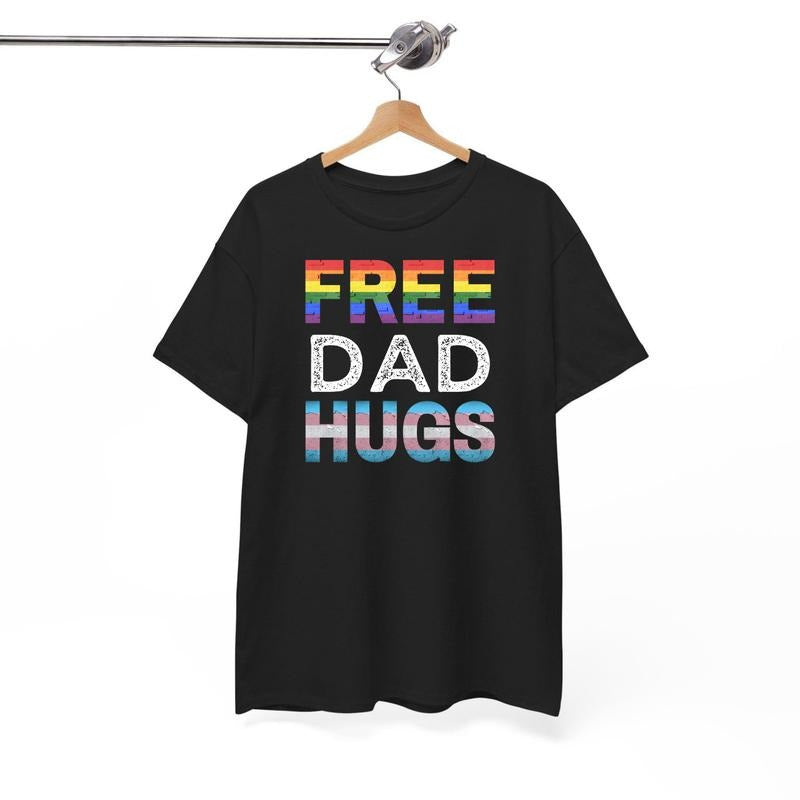 Free Dad Hugs Tee, Fathers Day Gift for Gay Dad, LGBT Dad T-Shirt, LGBTQ Ally Shirt, Rainbow Trans Flag LGBT Gift, Gay...