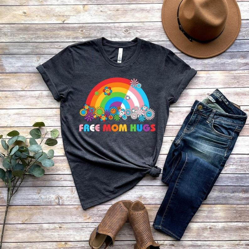 Free Mom Hugs T Shirt Hoodie Sweater, Proud Mom Apparel, Rainbow Gay Pride T-Shirt, LGBTQ Proud Parent Shirt, Equality...