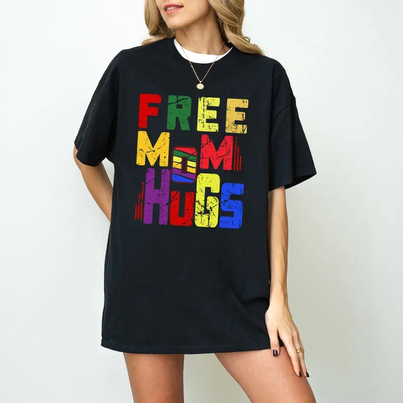 Free Mom Hugs T-Shirt, Proud Mom Apparel, Rainbow Gay Pride T-Shirt, Lgbtq Proud Parent Shirt, Equality Gifts, Rainbow...