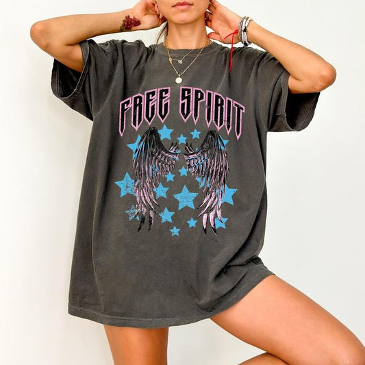 Free Spirit, Wings, Rock, Grunge, Stars, Concert Tee, 80s Rock Music, Tshirt, Women's Comfort Color Tee, Tshirt Hoodie,...