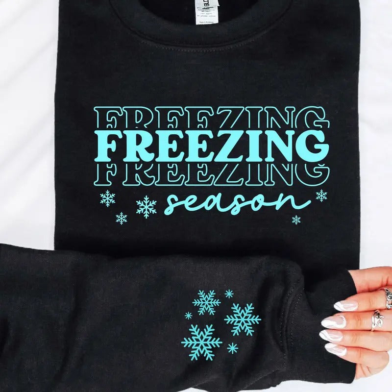 Freezing Season with snowflake Crewneck Sweatshirt T-Shirts, Hoodie | WearSparks.com