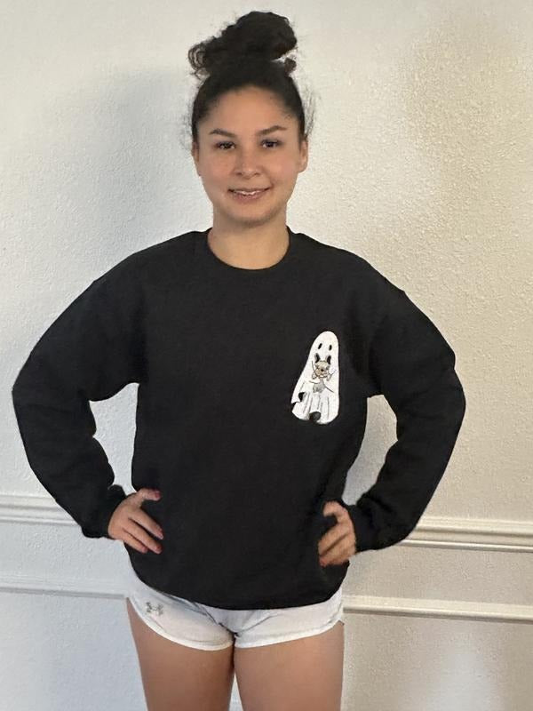 French Bulldog Halloween Ghost Embroidered Crewneck Sweatshirt T-Shirts, Hoodie | WearSparks.com