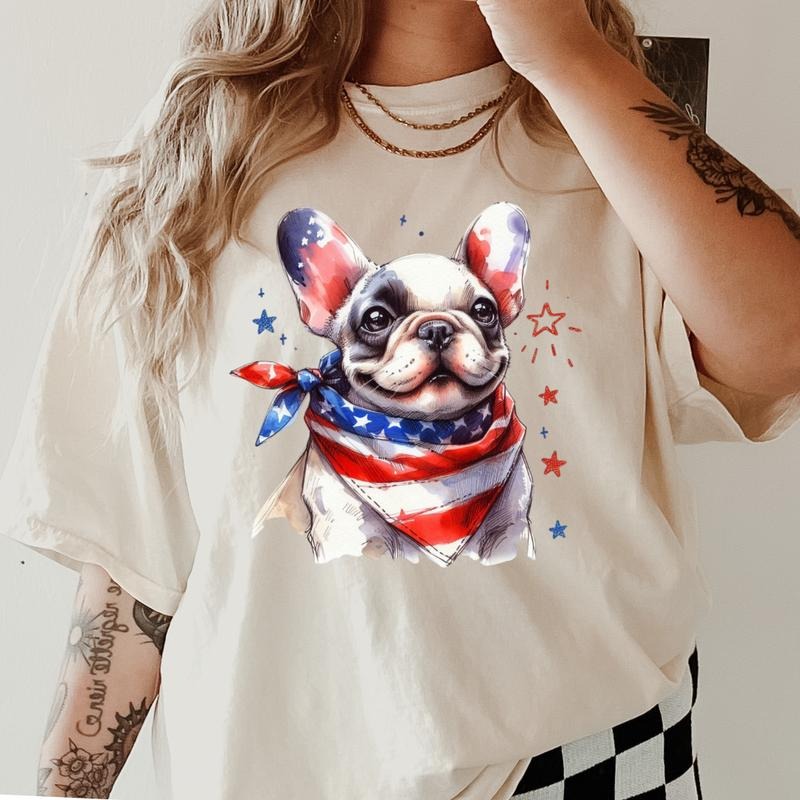 French Bulldog Patriotic Dog Shirt ~ Unisex Apparel Relaxed Fit Printed In The USA Clothing Womenswear Casual Comfort...