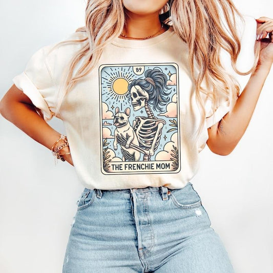 French Bulldog Shirt, Frenchie Dog Mom Tarot Card T-shirt, French Bulldog Skeleton Tee, Fall Halloween Dog Tee...