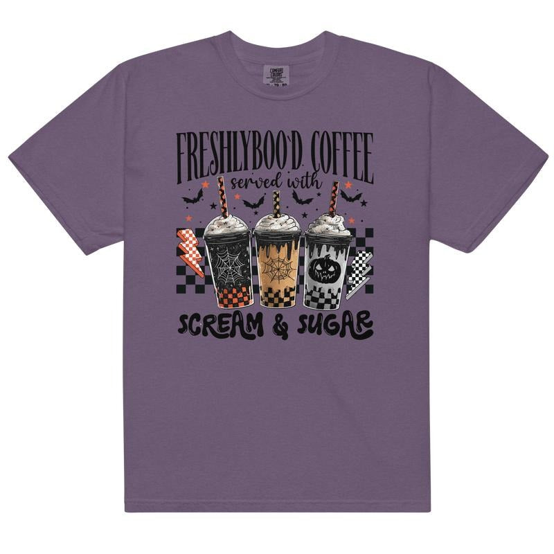 Freshly Boo'd Coffee Graphic Tee Comfort Colors Halloween Unisex Apparel Relaxed Fit Printed in the USA Clothing Women's...