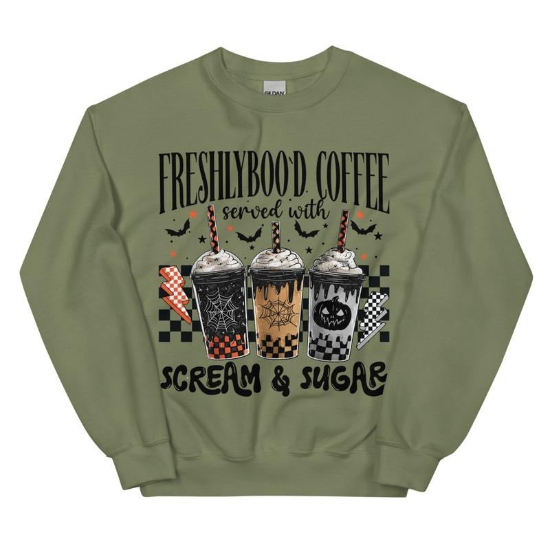 Freshly Boo'd Coffee Sweatshirt ~ Unisex Apparel Relaxed Fit Printed In The USA Clothing Womenswear Casual Top Athletic...
