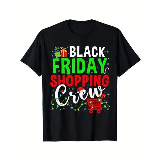 Friday Shopping Crew Christmas Lights Black Shopping Family T-Shirt, 100% Cotton, Gifts for Men Dad Husband Grandpa,...