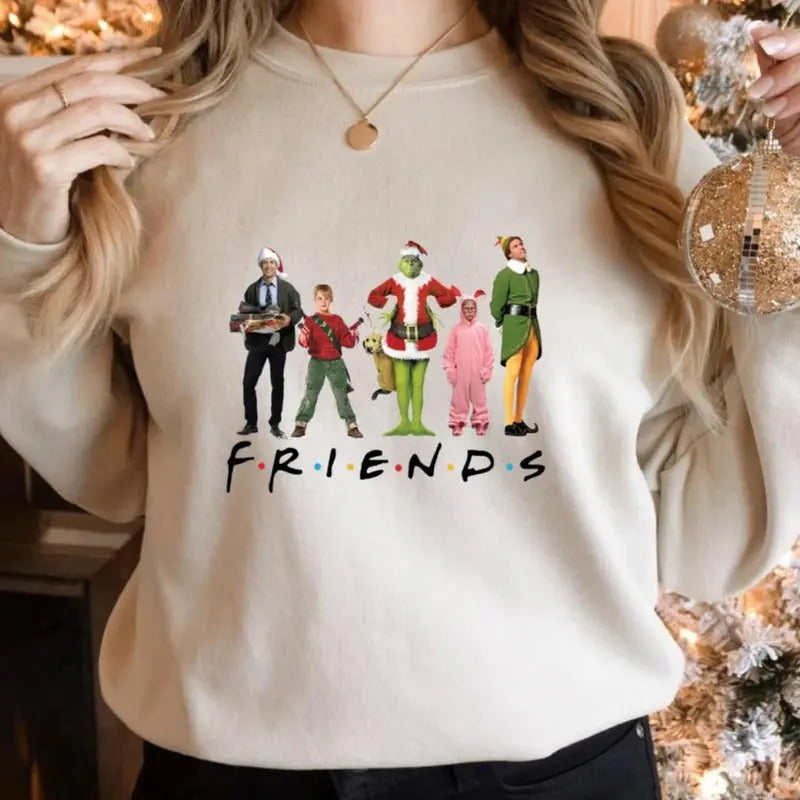 Friends Christmas Characters Sweatshirt, Christmas Friends Tee Shirt, Christmas Movie Characters Sweater, Holiday Xmas...