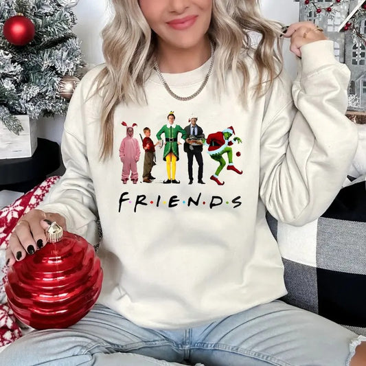 Friends Christmas Crewneck Sweatshirt, Ugly Christmas Movies Sweater, Christmas Movie Characters Tee Shirt, Friends...
