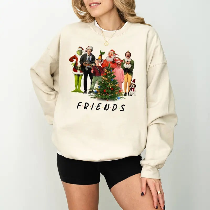 Friends Christmas Sweatshirt, Friends Christmas Characters Tee Shirt, Holiday Christmas Santa Shirt, Holiday Winter...
