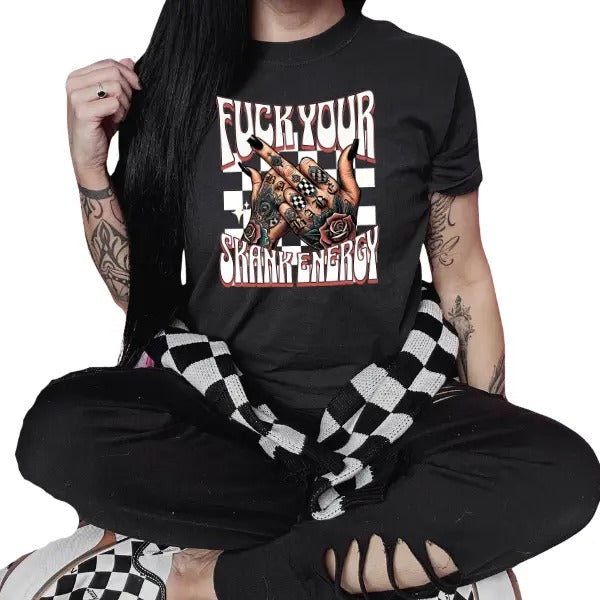 Fu$k Your Skanky Energy Tie Dye or Black T Shirt | Punk, Alt, Grunge, Goth, Skeleton Style, Valentine's Day Gift Hoodie,...
