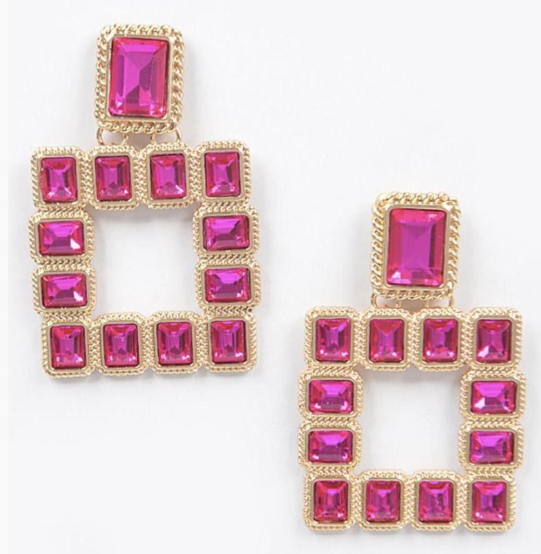 Fuchsia Stone Drop Earrings for Female - Pink Rectangular Gemstone Fashion Accessories T-Shirts, Hoodie, Sweatshirt