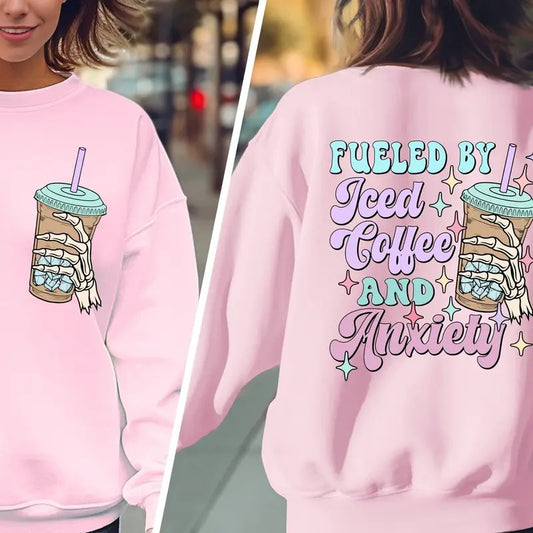 Fueled By Iced Coffee And Anxiety Shirtmom Iced Coffee Tshirt Mama Anxiety Shirt Tshirticed Coffee And Anxiety...