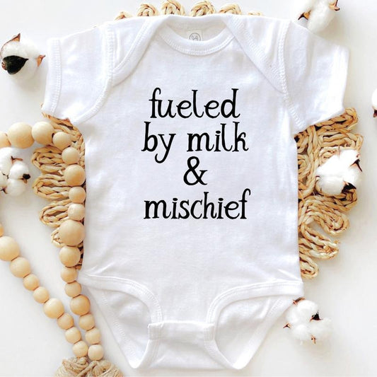 Fueled By Milk and Mischief, Toddler T-Shirts & Baby Bodysuits, Graphic Infant Clothes, Cute Baby Shower Gift, Trendy...