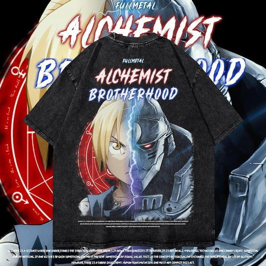 Fullmetal Alchemist Heavy Oversized Dyenomite Mineral Wash T-Shirt Unisex Anime T-Shirt Streetwear & Gym Style Hoodie,...