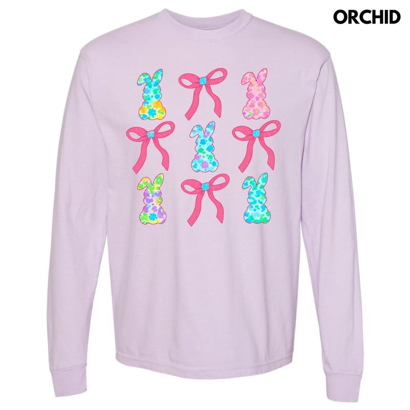 Fun Bunny Bow Collage Long Sleeve Comfort Colors T-Shirt 'NLB' Hoodie, Sweatshirt | WearSparks.com