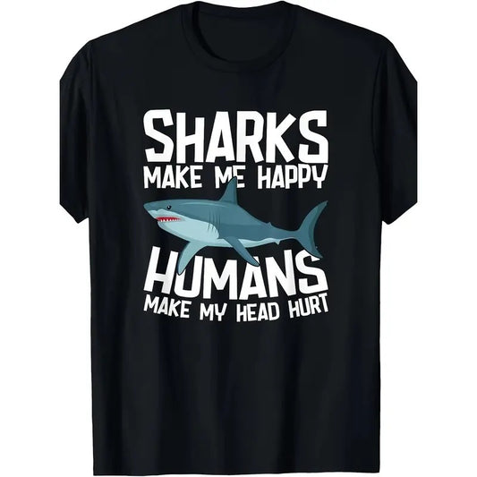 Fun Sharks Make Me happy Marine Biology Shark T-shirt -100% cotton Made in USA Hoodie, Sweatshirt | WearSparks.com