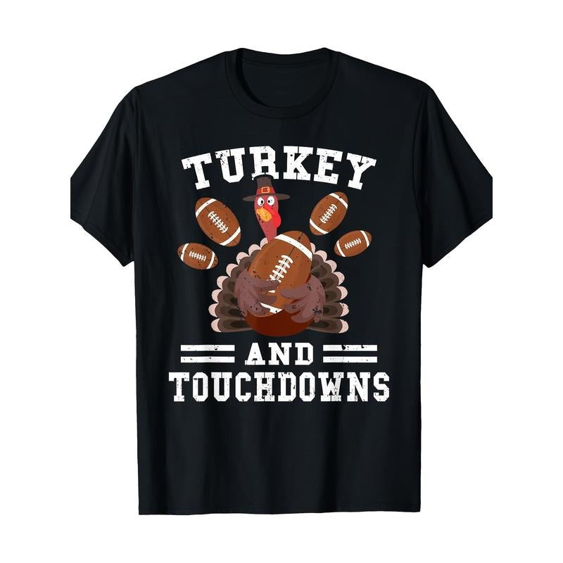 Fun Thanksgiving Turkey And Touchdown Football Men's T-Shirt -