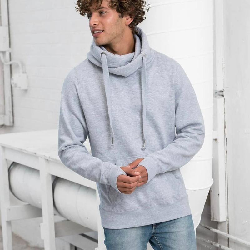 Funnel Neck Sweatshirt Cowl Neck Winter Pullover Men's Black Hoodie Gift for Him Fall Sweatshirt Gray Pullover T-Shirts