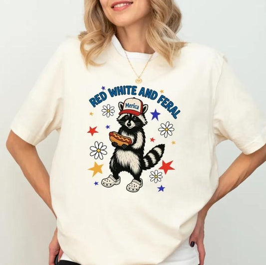Funny 4th Of July Shirt, American Shirt, Feral And Free Shirt, Funny Raccoon Hot Dog Shirt Hoodie, Sweatshirt