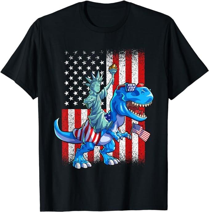 Funny 4th of July Shirts For Men, Dino Statue Of Liberty 4th Of July Shirt Boys American Flag T-Shirt Menswear Top Casual...