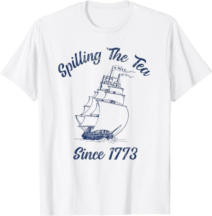Funny 4th of July Shirts For Men, Fun 4th Of July Spilling The Tea Since 1773 History Teacher T-Shirt Menswear Top Casual...