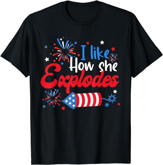 Funny 4th of July Shirts For Men, I Like How She Explodes Fireworks Funny Couple 4th Of July T-Shirt Menswear Top Casual...