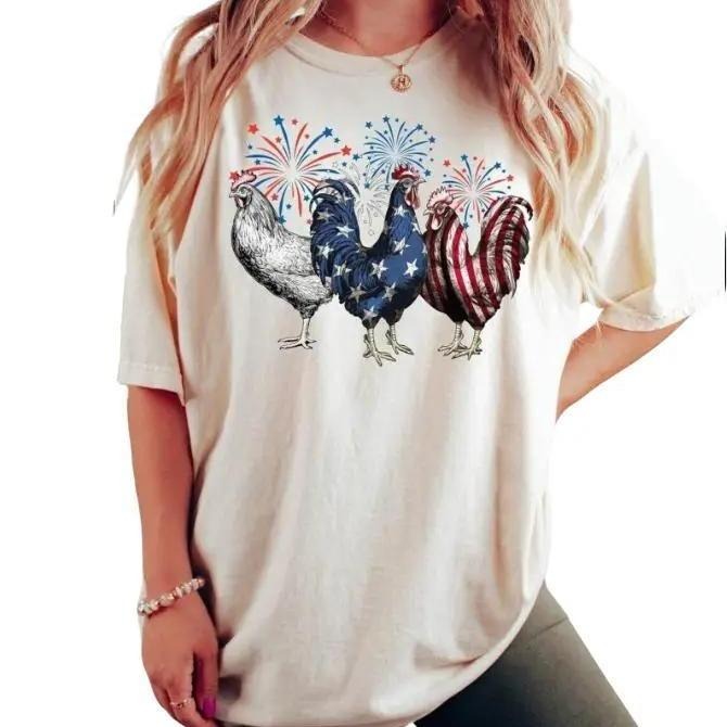 Funny 4th of July t-Shirt, Chicken t-Shirt, Independence Day Tee, USA Flag Shirt, Patriotic Shirt, Freedom Shirt, Womens...
