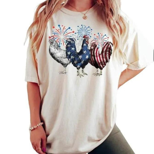 Funny 4th of July t-Shirt, Chicken t-Shirt, Independence Day Tee, USA Flag Shirt, Patriotic Shirt, Freedom Shirt, Womens...