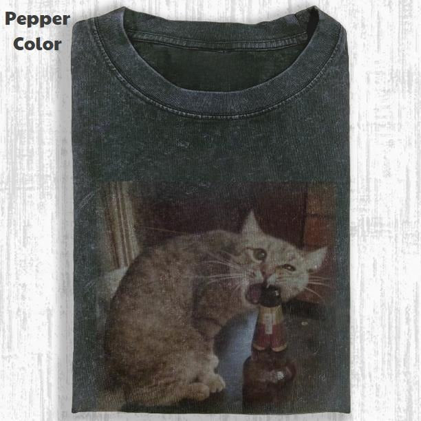 Funny Animal Vintage Graphic Tee, Cat Craving for Alcohol T-Shirt, Animal Shirt, Unisex Meme Cringe Funny Shirt, Menswear...