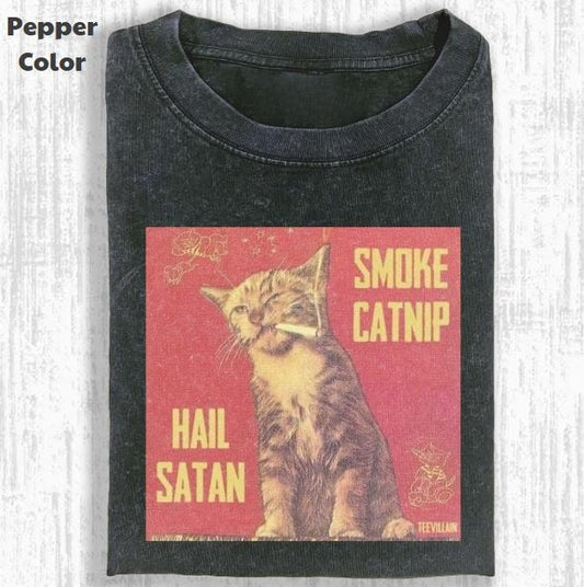 Funny Animal Vintage Graphic Tee, Cat Smoke Catnip T-Shirt, Animal Shirt, Unisex Meme Cringe Funny Shirt, Menswear...