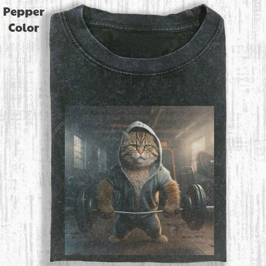 Funny Animal Vintage Graphic Tee, Gym Cat T-Shirt, Animal Shirt, Unisex Meme Cringe Funny Shirt, Menswear Womenswear...